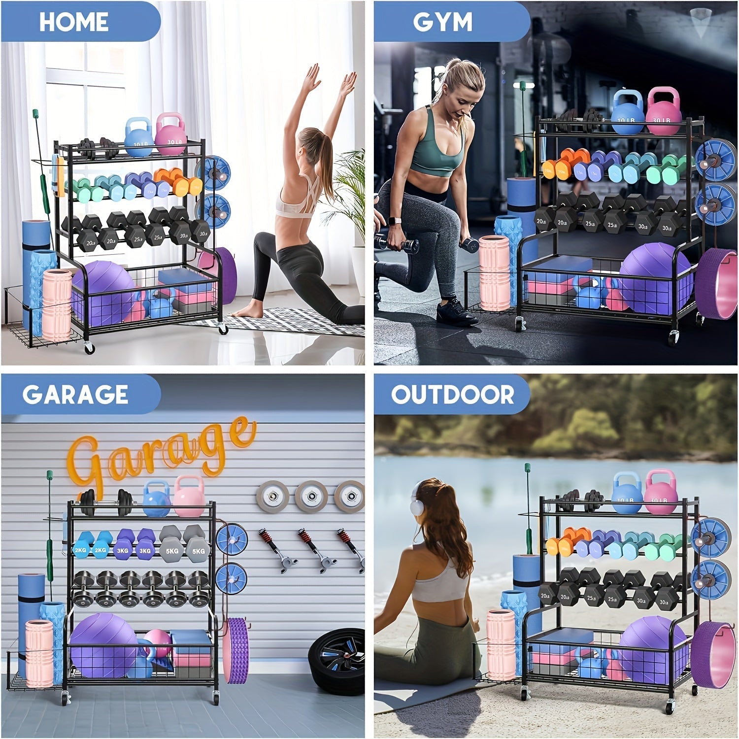 Double-Layer Iron Storage Rack for Sports Equipment